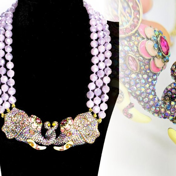 Heidi Daus Double Vision Crystal Beaded Elephant Necklace NWOT - Picture 5 of 13